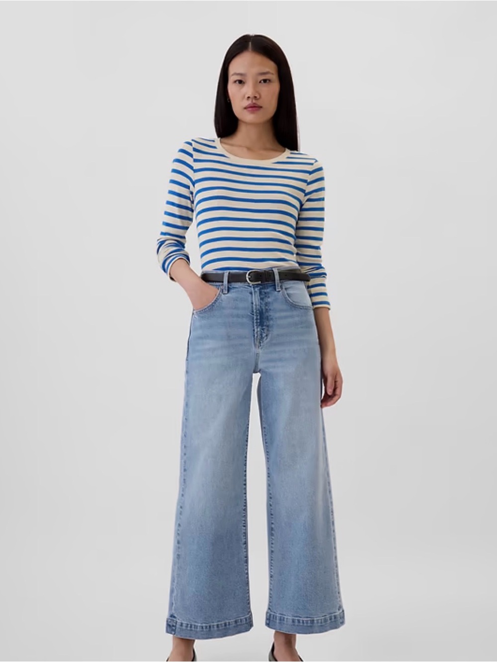 Gap High Rise Cropped Wide Leg Light Blue Jeans Short Inseam